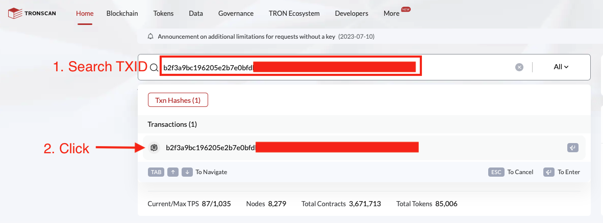 Checking Transaction Confirmation Tronscan Example