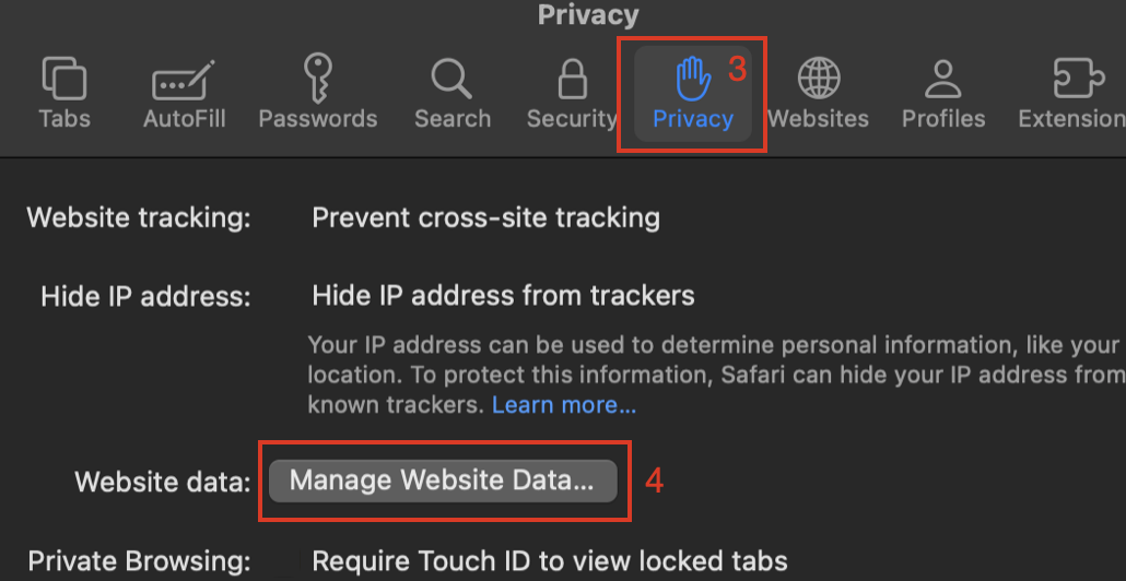 Troubleshoot-Safari-Manage Data